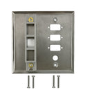 Double Gang, 3 x ICDB Size Cutout , 1 x 3/8 inch Hole, 1 x Keystone Stainless Steel Wall Plate