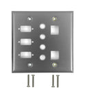 Double Gang, 3 x ICDB Size Cutout , 4 x 3/8 inch Hole, 2 x Keystone Stainless Steel Wall Plate