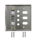Double Gang, 3 x ICDB Size Cutout , 4 x 3/8 inch Hole, 2 x Keystone Stainless Steel Wall Plate