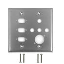 Double Gang, 3 x ICDB Size Cutout , 4 x 3/8 inch Hole, 1 x D-Cut Stainless Steel Wall Plate