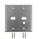 Double Gang, 2 x ICDB Size Cutout , 1 x 3/8 inch Hole Stainless Steel Wall Plate