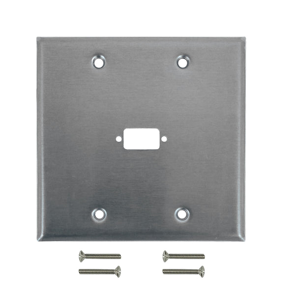 Double Gang, 1-Port DB9 size cutout Stainless Steel Wall Plate
