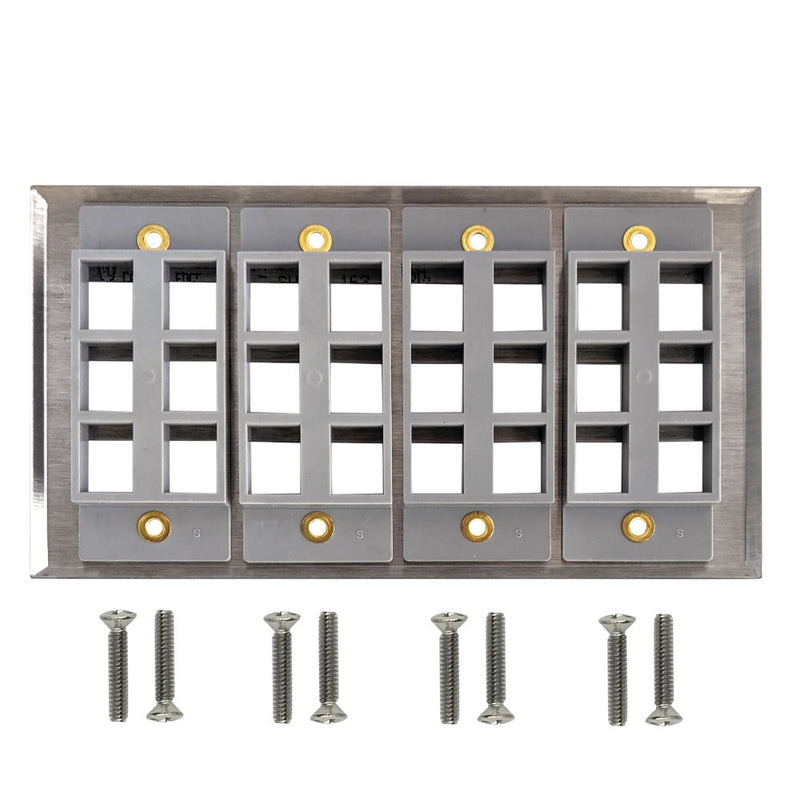 Four Gang, 24-Port Keystone Stainless Steel Wall Plate