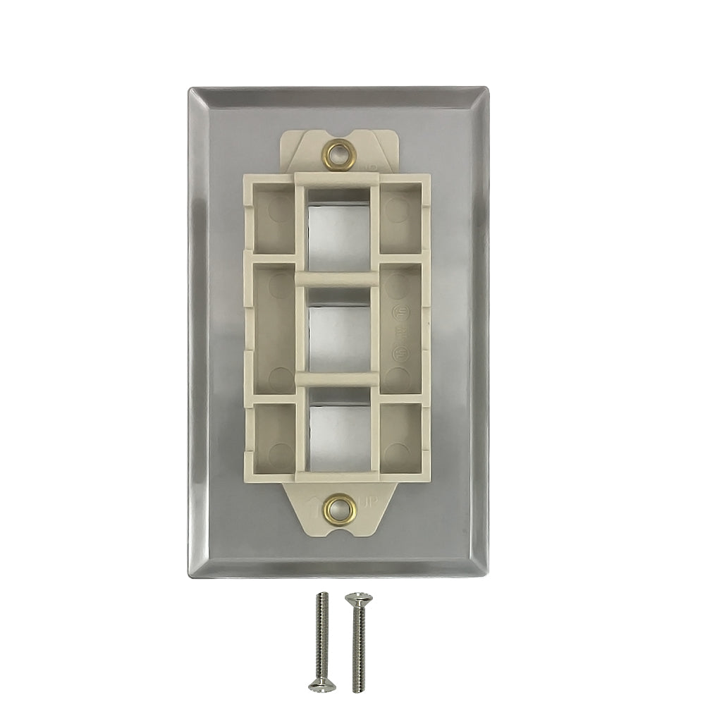 Single Gang - 3x Keystone - Stainless Steel Wall Plate