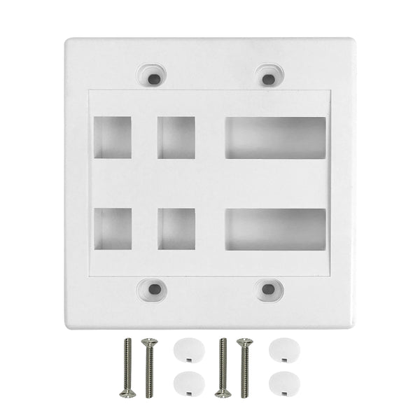 Wall Plate, 4-Port Keystone + 2-Port Dual Keystone, Double Gang - White