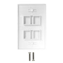 Wall Plate Flush Style, 4-Port Single Gang Keystone - White