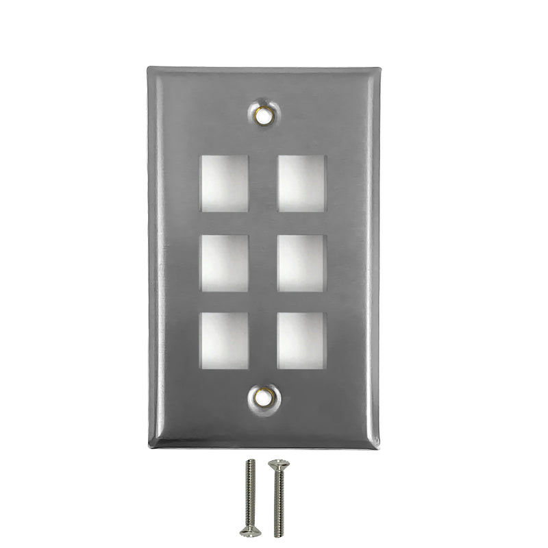 6-Port Keystone Stainless Steel Wall Plate