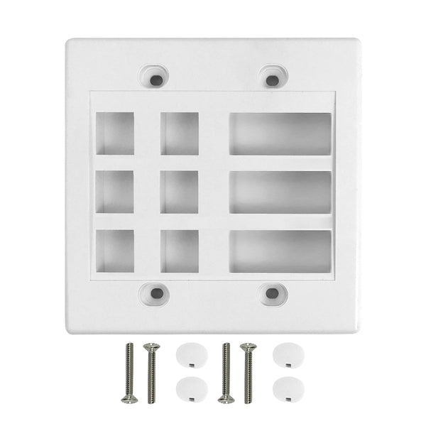 Wall Plate, 6-Port Keystone + 3-Port Dual Keystone, Double Gang - White