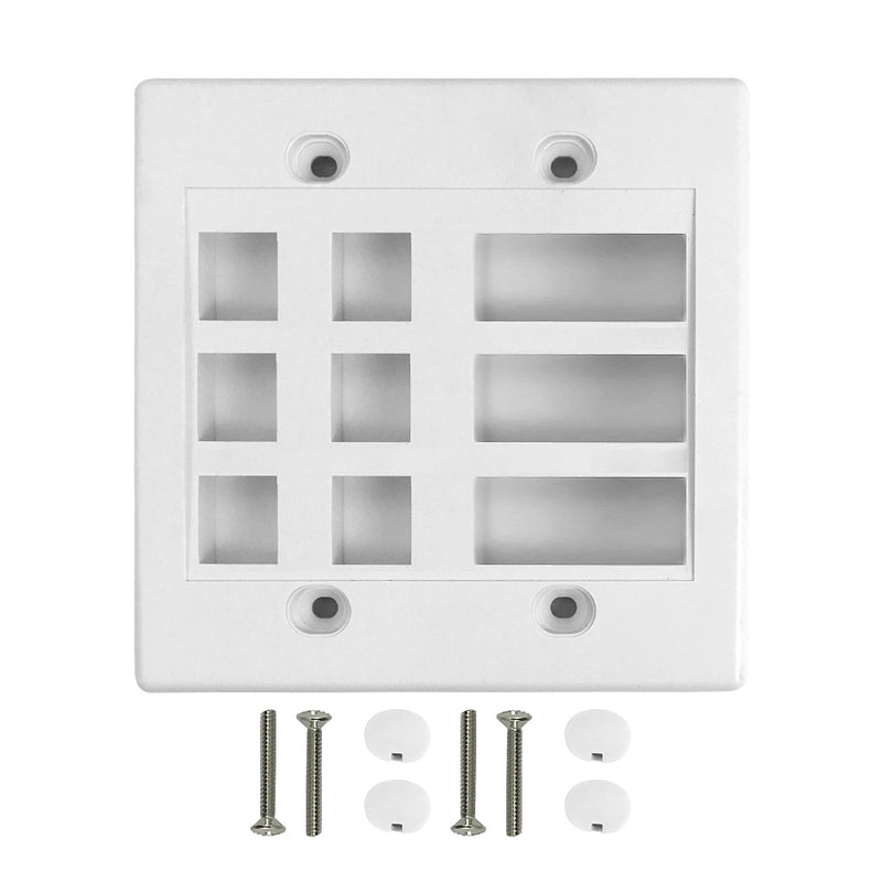 Wall Plate, 6-Port Keystone + 3-Port Dual Keystone, Double Gang - White