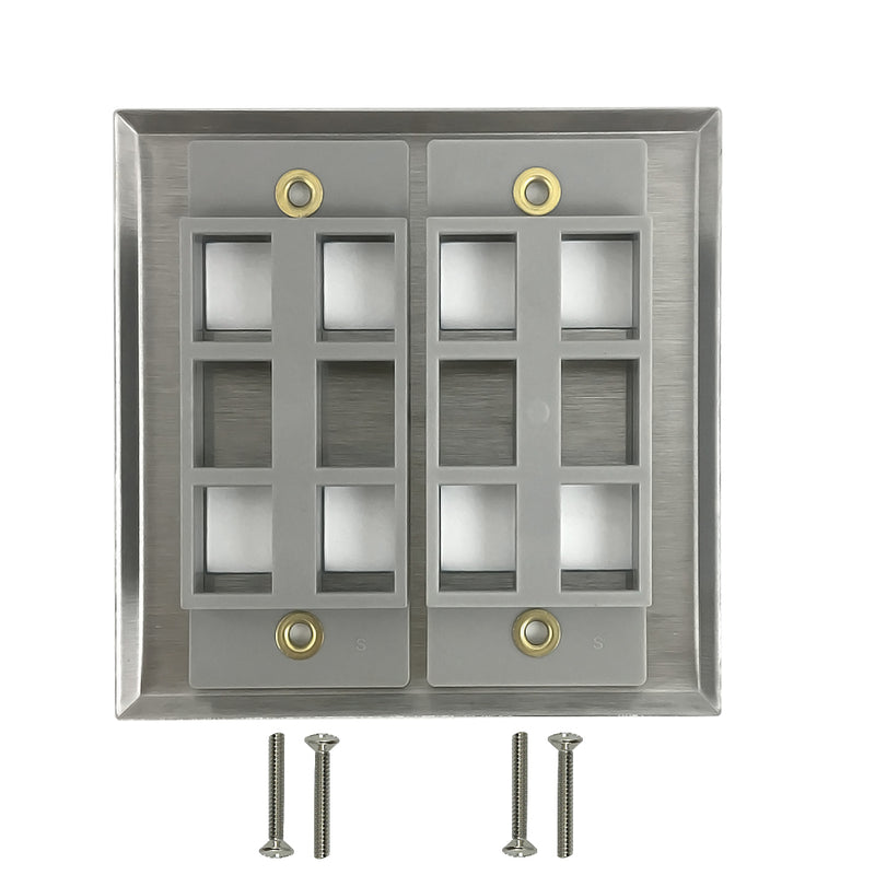 Double Gang, 8-Port Keystone Stainless Steel Wall Plate