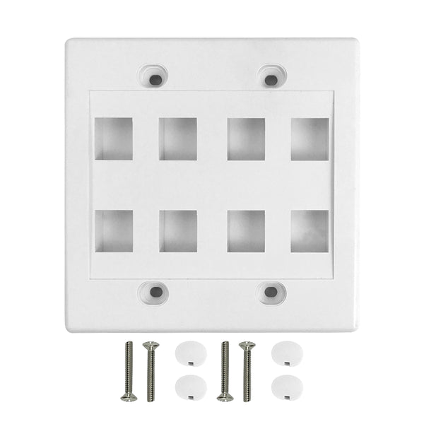 Wall Plate, 8-Port Keystone Double Gang - White