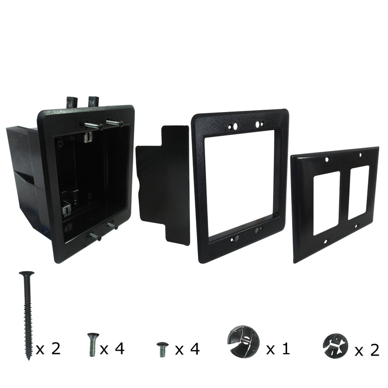 Recessed Box, Double Gang Enclosed Back for A/V or Power - Black