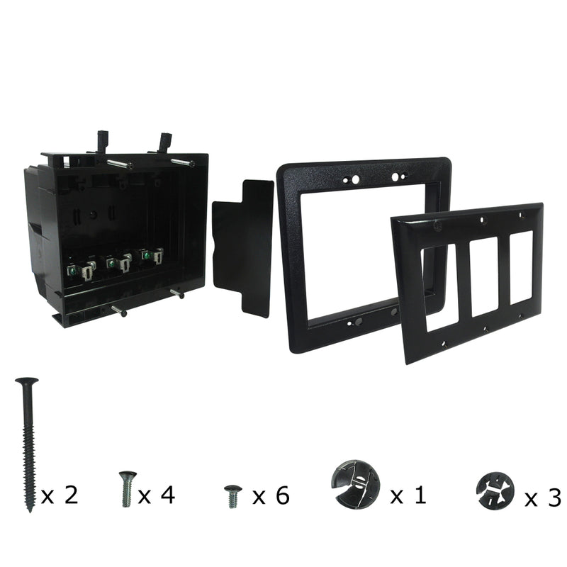 Recessed Box, Triple Gang Enclosed Back for A/V or Power - Black