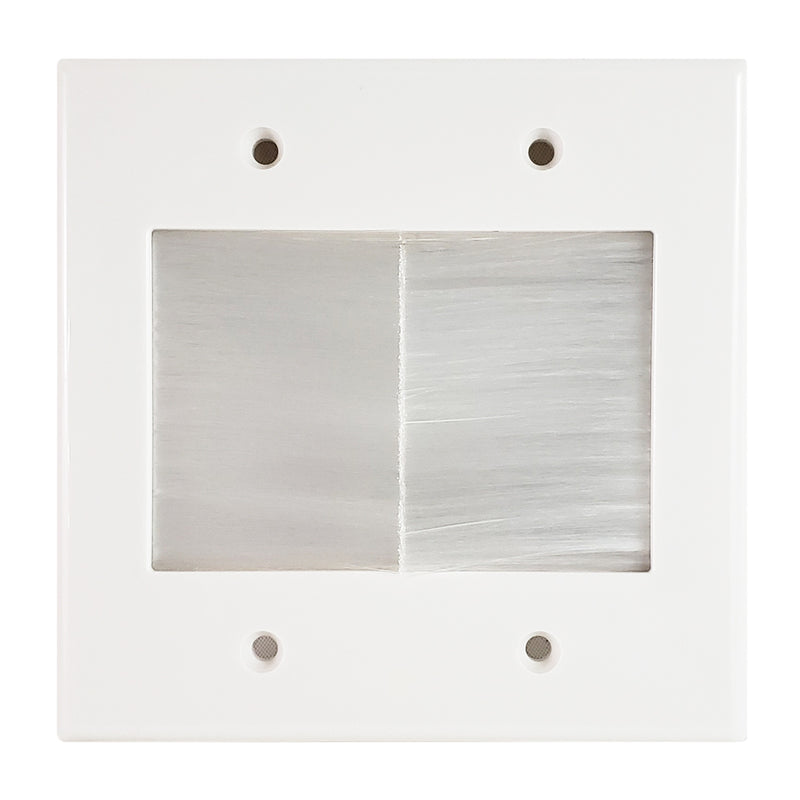 Cable Pass-through Wall Plate, Brush Style, Double Gang Decora - White