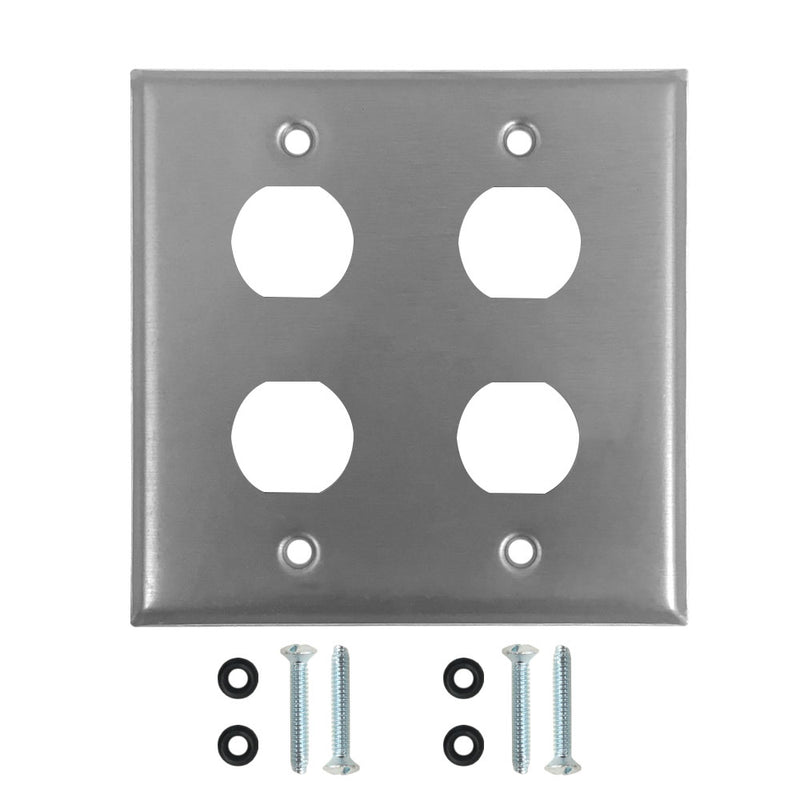 Double Gang Wall Plate 4x Ethernet Bulkhead Hole IP44 Rated - Stainless Steel