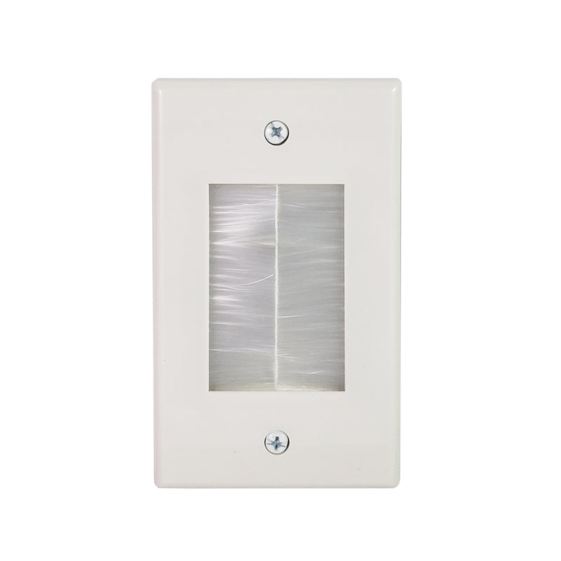 Cable Pass-Through Plate Brush Style with Wall Clip Single Gang - White