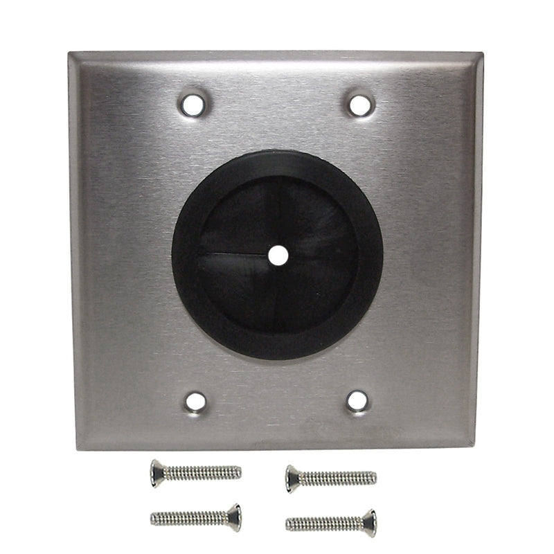 Cable Pass-through Wall Plate, Double Gang - Stainless Steel