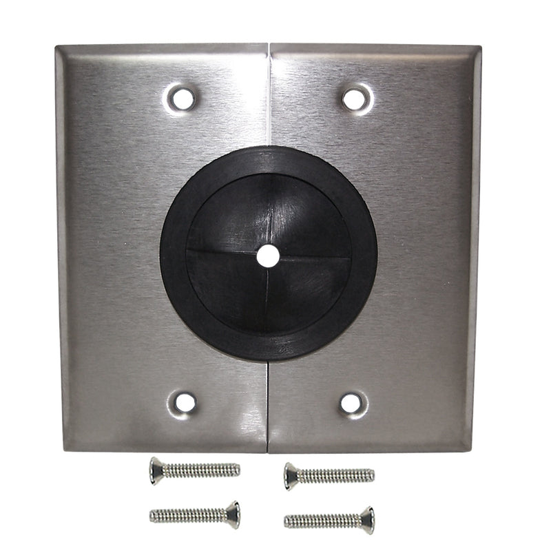Cable Pass-through Wall Plate, Double Gang Stainless Steel - Split