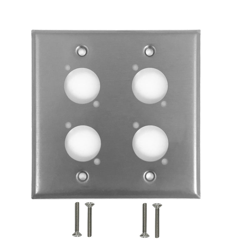 Double Gang, 4-Port XLR Stainless Steel Wall Plate