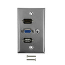 VGA, 3.5mm, HDMI, USB Single Gang Wall Plate Kit - Stainless Steel