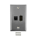 Single Gang SS Wall Plate Kit (1x HDMI, 1x CAT6)