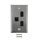 Single Gang SS Wall Plate Kit (2x HDMI, 1x CAT6)