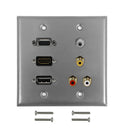 VGA, HDMI, DisplayPort, 3.5mm, RCA Composite + Left/Right Audio Doublegang Wall Plate Kit - Stainless Steel