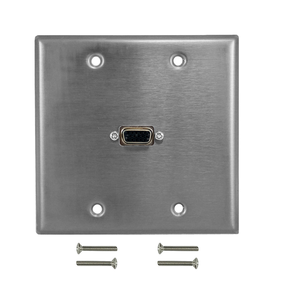 Flat Brushed Steel Double Socket (Whte Nsert/Satn Chrome Swtches