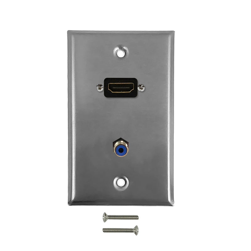 HDMI, Digi-Coax Single Gang Wall Plate Kit - Stainless Steel