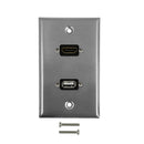 HDMI, USB Single Gang Wall Plate Kit - Stainless Steel