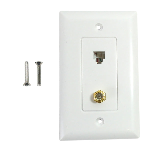 Single gang decora style coax 1x telephone wall plate 6P4C - White