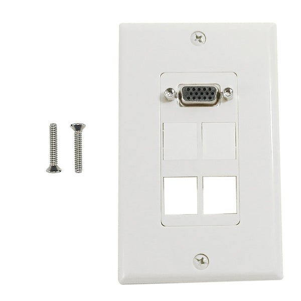 1-Port VGA Wall Plate Kit Decora White with 4x Keystone inserts