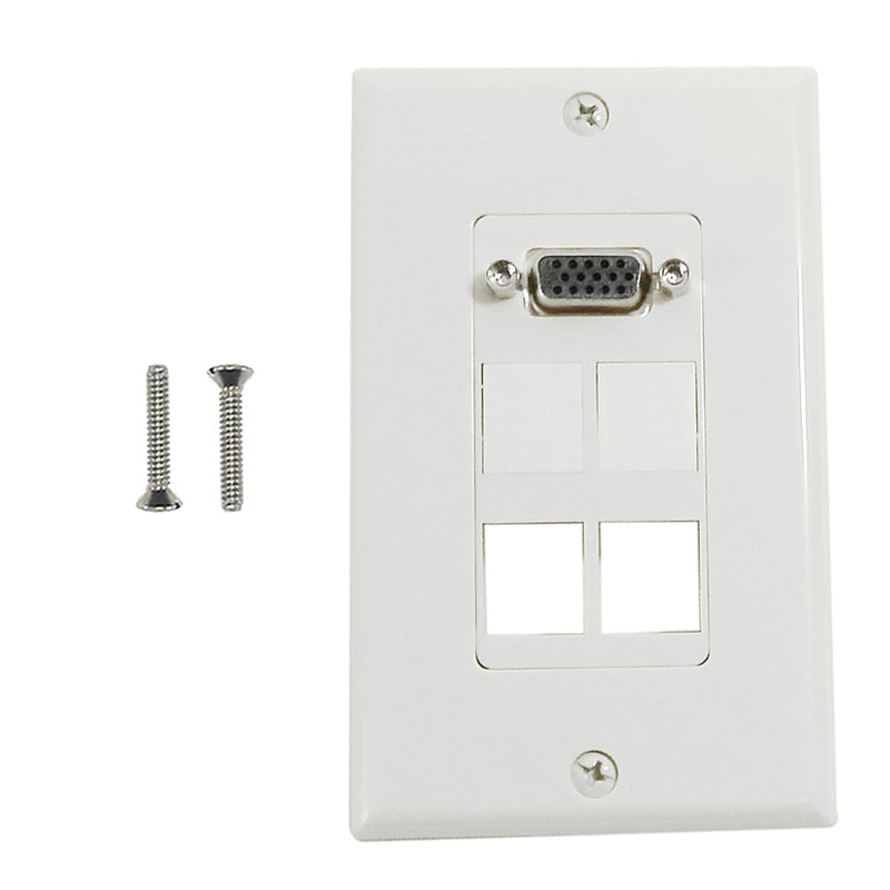1-Port VGA Wall Plate Kit Decora White with 4x Keystone inserts