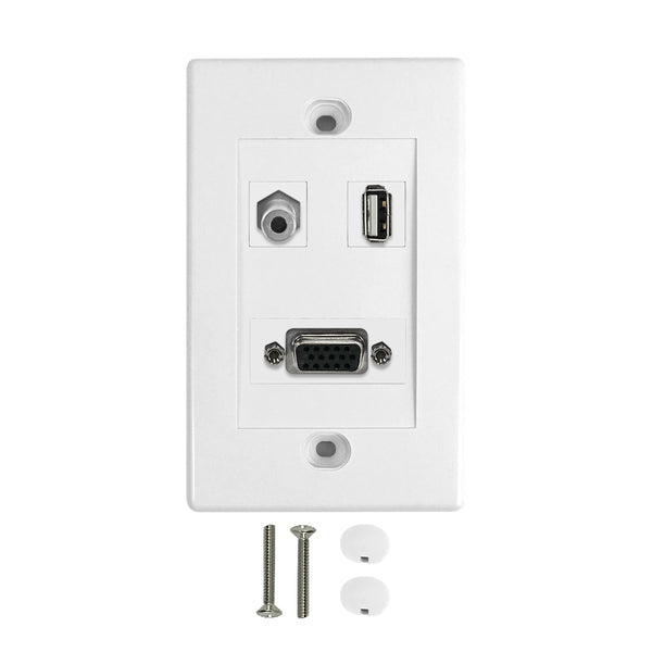 VGA USB + 1-Port 3.5mm Wall Plate Kit - White