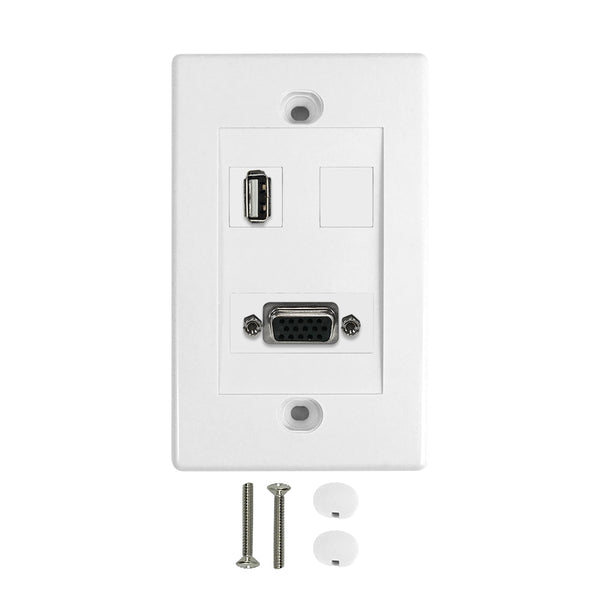 VGA + 1-Port USB Wall Plate Kit - White