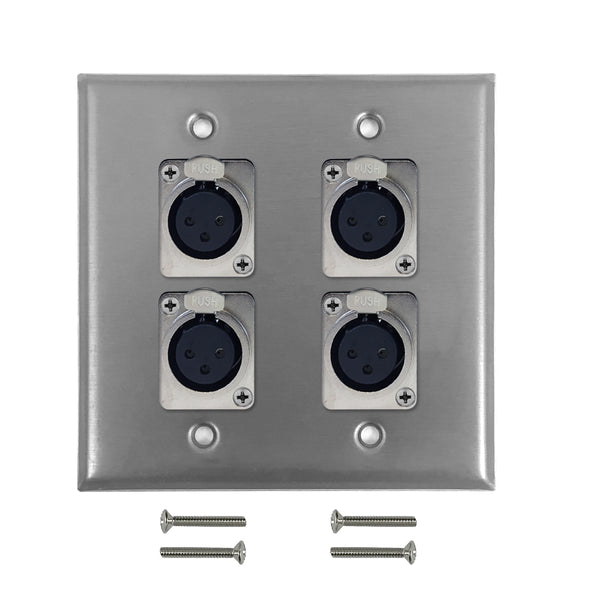 XLR 4 x Female Locking Wall Plate Kit - Stainless Steel