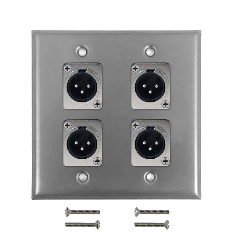 XLR 4 x Male Wall Plate Kit - Stainless Steel